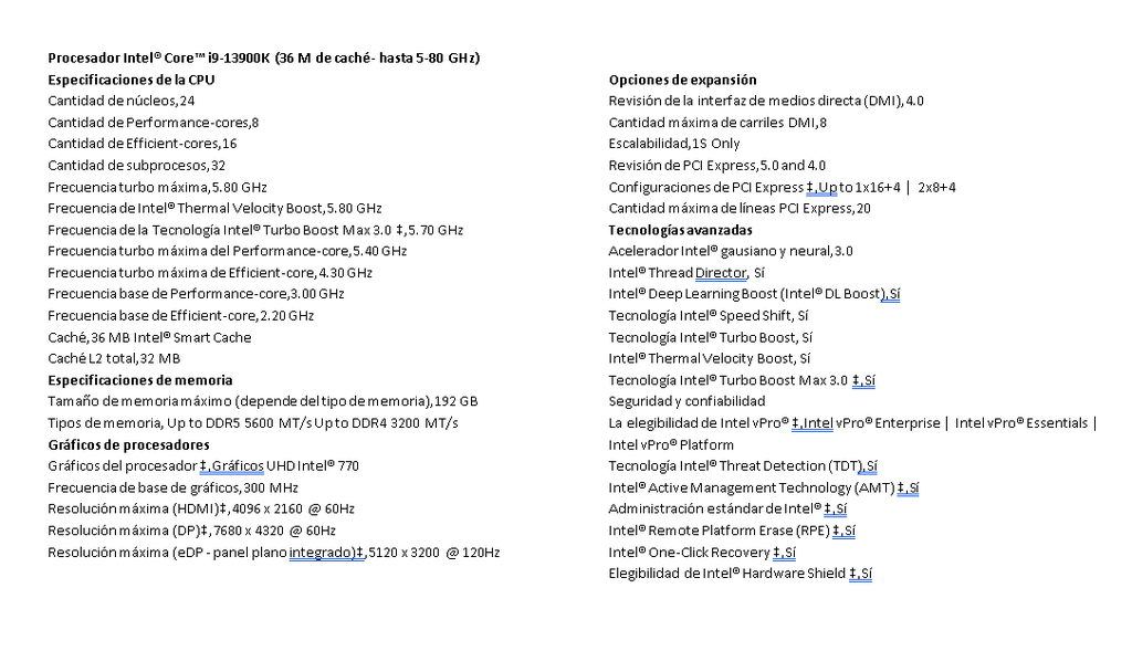 Procesador Intel Core I9-13900k 13gen 3.0-5.8ghz 16 nucleos 24 hilos 30mb Ddr4-3200 Uhd770 Lga1700
