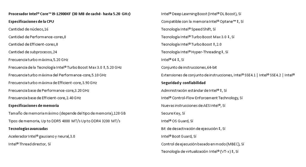 Procesador Intel Core I9-12900kf 12gen 2.40-5.20ghz 16nucleo 24hilo 30mb Ddr5-4800 Novideo Novent Lga1700