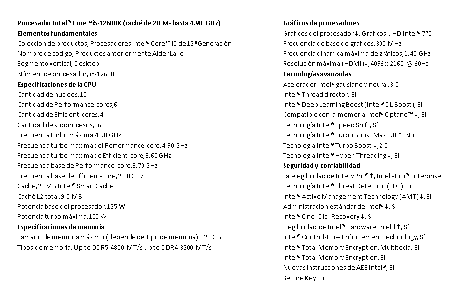 Procesador Intel Core i5 12600K - 3.7 GHz - 10 núcleos - 16 hilos - 20 MB caché - Caja