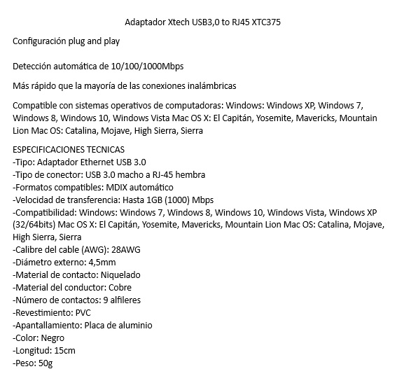 Adaptador Xtech USB3,0 to RJ45 XTC375
