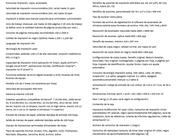 Impresora Multif. Laser HP MFP 135W Monocromatica 