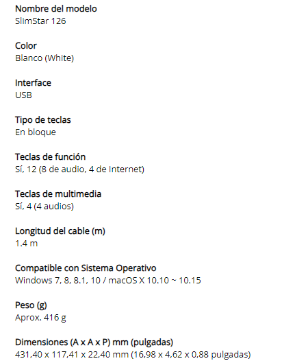 Teclado Genius SlimStar 126 Multimedia USB Ultradelgado Blanco