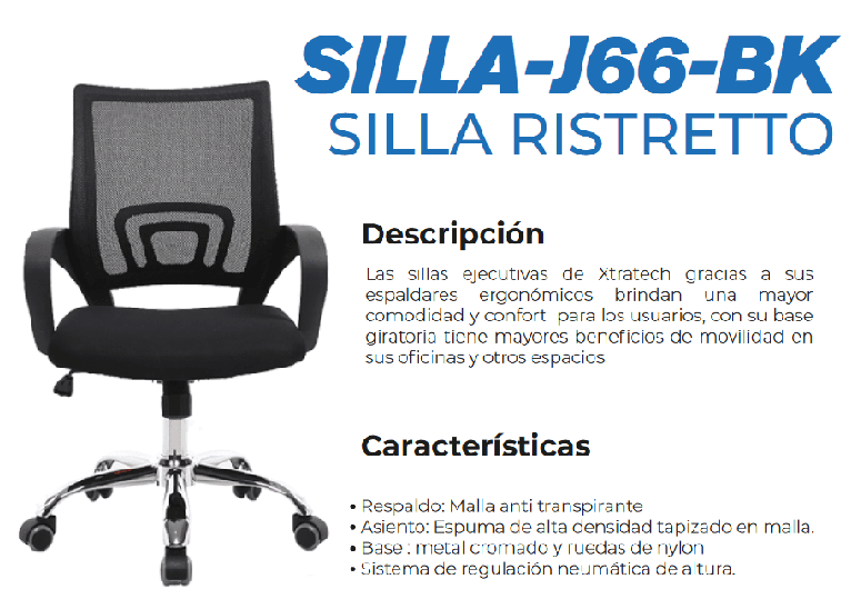 Silla Ejecutiva Xtratech Ristretto Negra SILLA-J66-BK