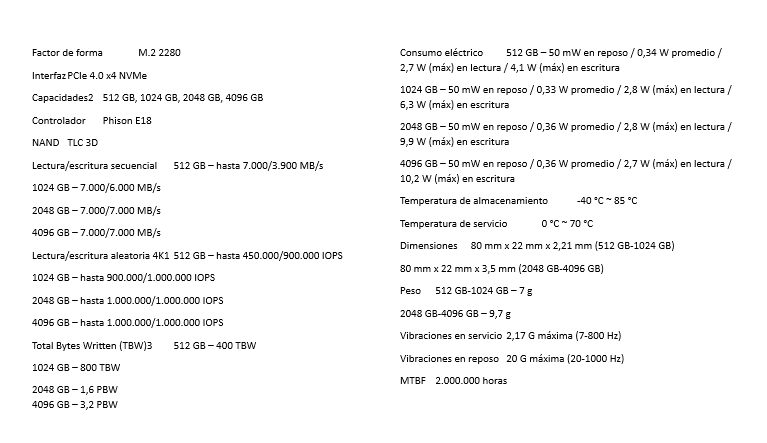 SSD Kingston KC3000 M.2 de 512Gb NVME PCIe 4.0 7000/3900MB/s lectura/escritura  SKC3000S/512G