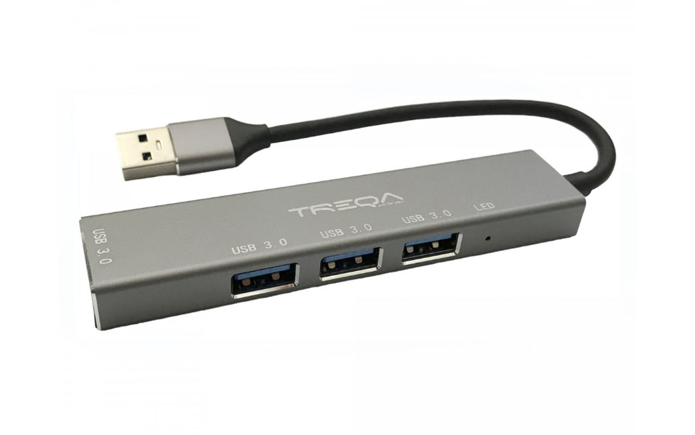 HUB Treqa USB 3.0 o Tipo C a 4 Puertos USB 3,0 Silver
