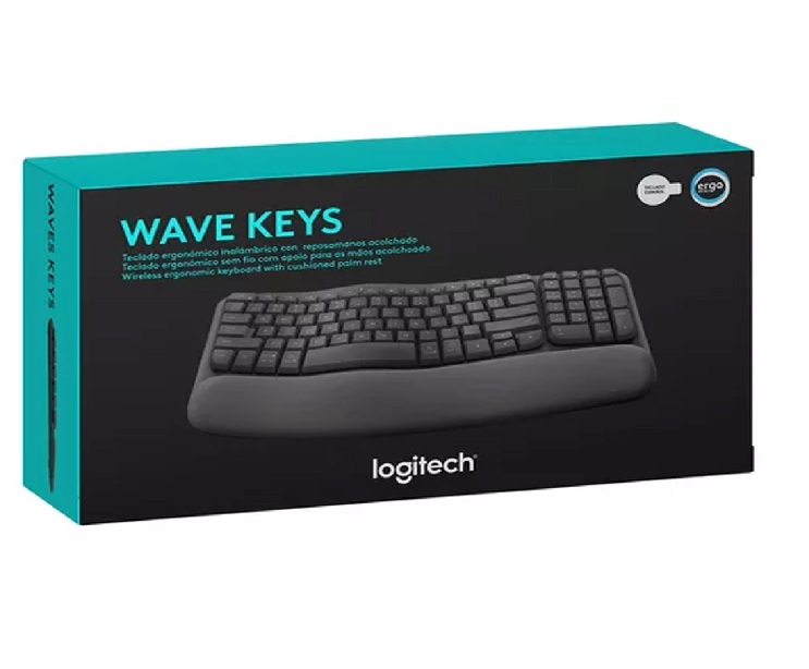 Teclado Logitech Ergonomico WAVE KEYS con reposamanos wireless USB Graphite 920-012278