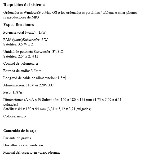 Parlantes Genius SW-2,1 350 15W 10v-240v 3Piece Black