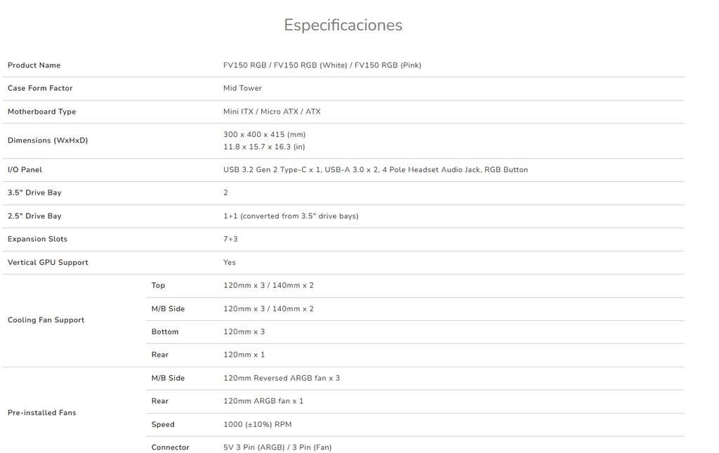 Case Cougar Gamer FV150 RGB vidrio templado Mid-Tower no incluye fuente de poder negro 385KA10.0001