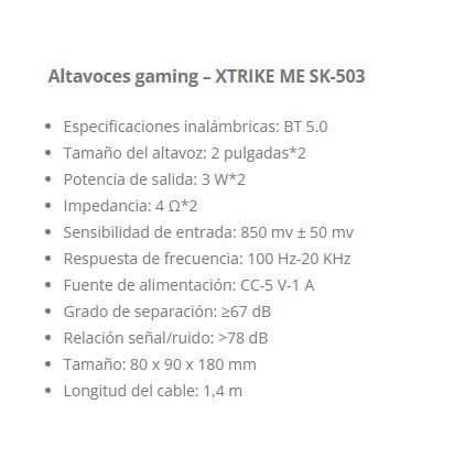 Parlante Xtrike-Me SK-503 Stereo Jack 3.5mm y Bluetooth Multimedia 6W RMS USB LED RGB Negro