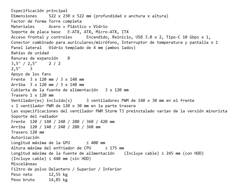 Case Antec Gamer PERFORMANCE 1FT FULL TOWER WHITE PUERTO C EN PANEL 3X140MM AX120MM