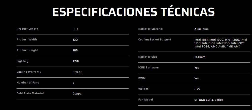 CPU COOLER Corsair - Hydro H150 RGB Sistema de refrigeración líquida radiador 360mm CW-9060054-WW