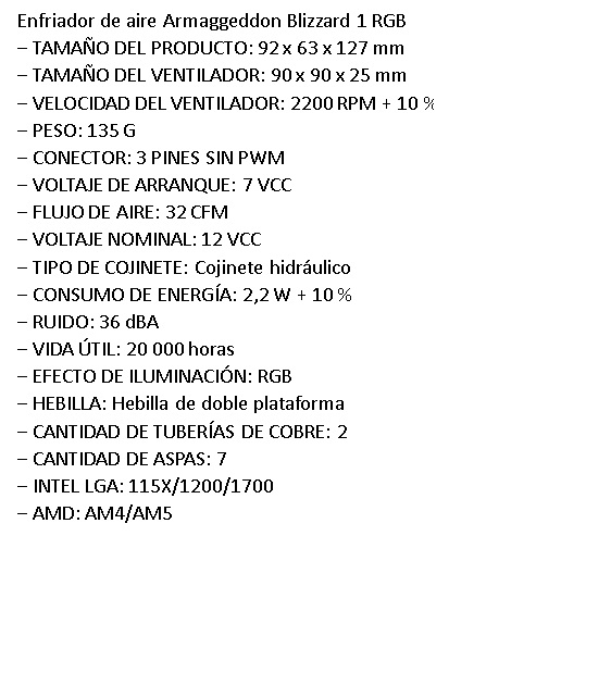 Cooler por Aire Armaggeddon Blizzard 1 RGB LGA 1700/1200/115X/  AMD AM4/AM5