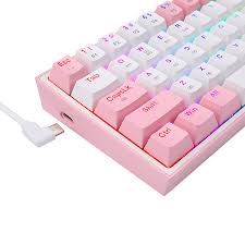 Teclado Gaming Redragon FIZZ PRO K616-RGB BLANCO/ROSADO MECANICO WIRELESS 60% SWITCH ROJO