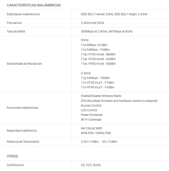 Wireless Repetidor AC1200 TP-LINK RE305 Dual Band 2 Antenas Mesh Wallplug RJ45