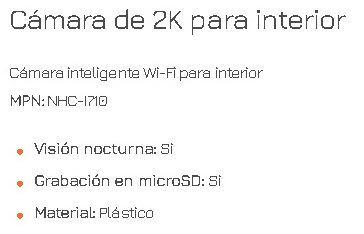 Camara Nexxt Solutions Home NHC-I710 2K QHD HDR Smart Wifi 2k Indoor