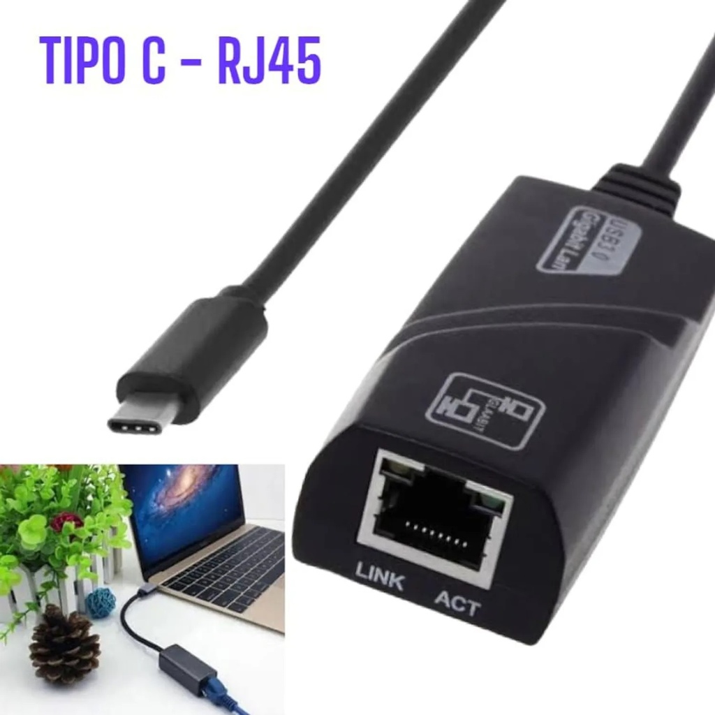 Adaptador Gazal USB C 3.1 a LAN Ethernet 10/100/1000Mbps IEEE 802.3/802.3U/802.3AB  0167023