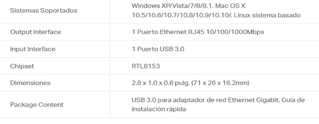 Adaptador de Red TP-LINK UE300 USB 3,0 a Ethernet RJ45 Gigabit