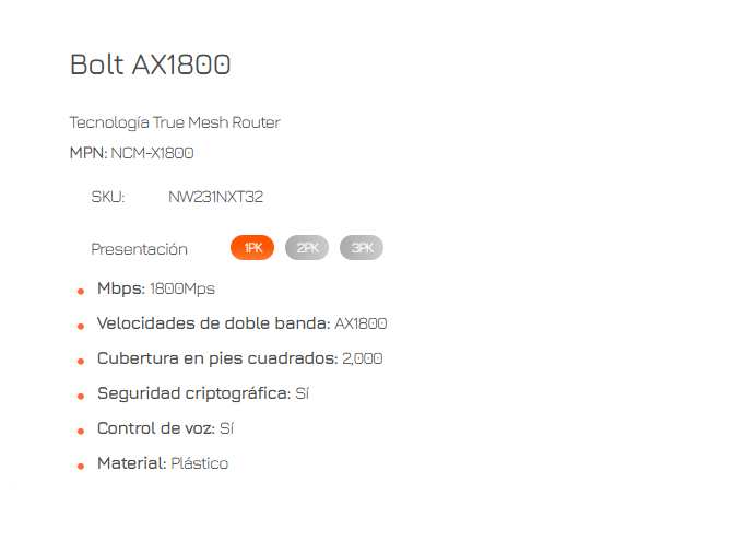 Nexxt Home Bolt Ax1800 Wifi 6 Nodo Modelo NCM-X1800