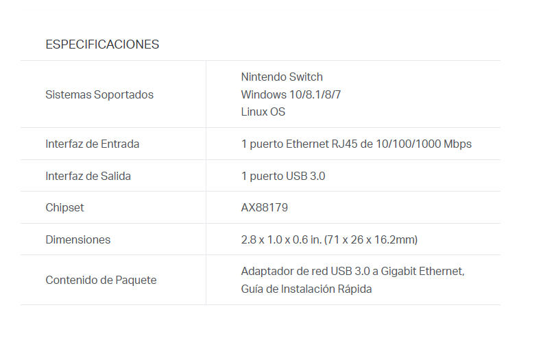 Adaptador de Red TP-LINK UE306 USB 3,0 a Ethernet RJ45 Gigabit
