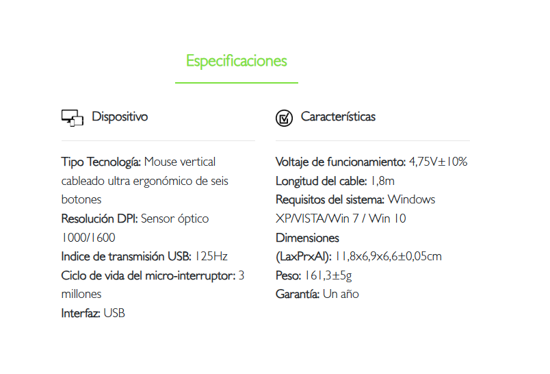 Mouse Optico Klip Xtreme Ergonomico Vertical KMO-506 con cable USB 6 Botones 1000-1600DPI