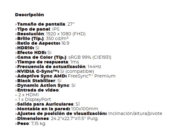 Monitor Lg 27inc Ultragear Full Hd Ips 1ms Gaming Nvidia Compatible G-sync 27GN65R-B