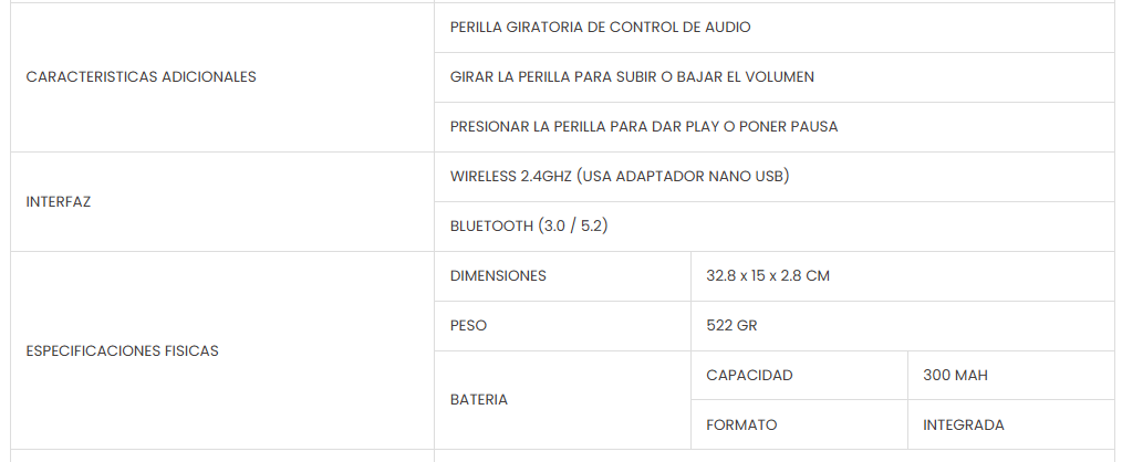 Teclado Teros Inalambrico TE-4064N Recargable USB-C Conexión 2,4Ghz + Bt3.0 + BT5.2 Android - Windows - Mac
