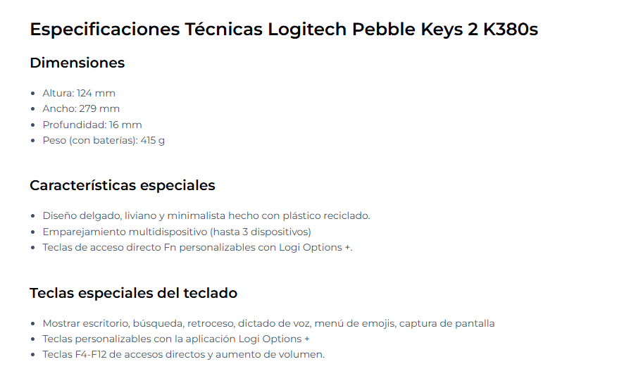 Teclado LOGITECH PEBBLE KEYS 2 K380S Wireless SP Negro 920011783