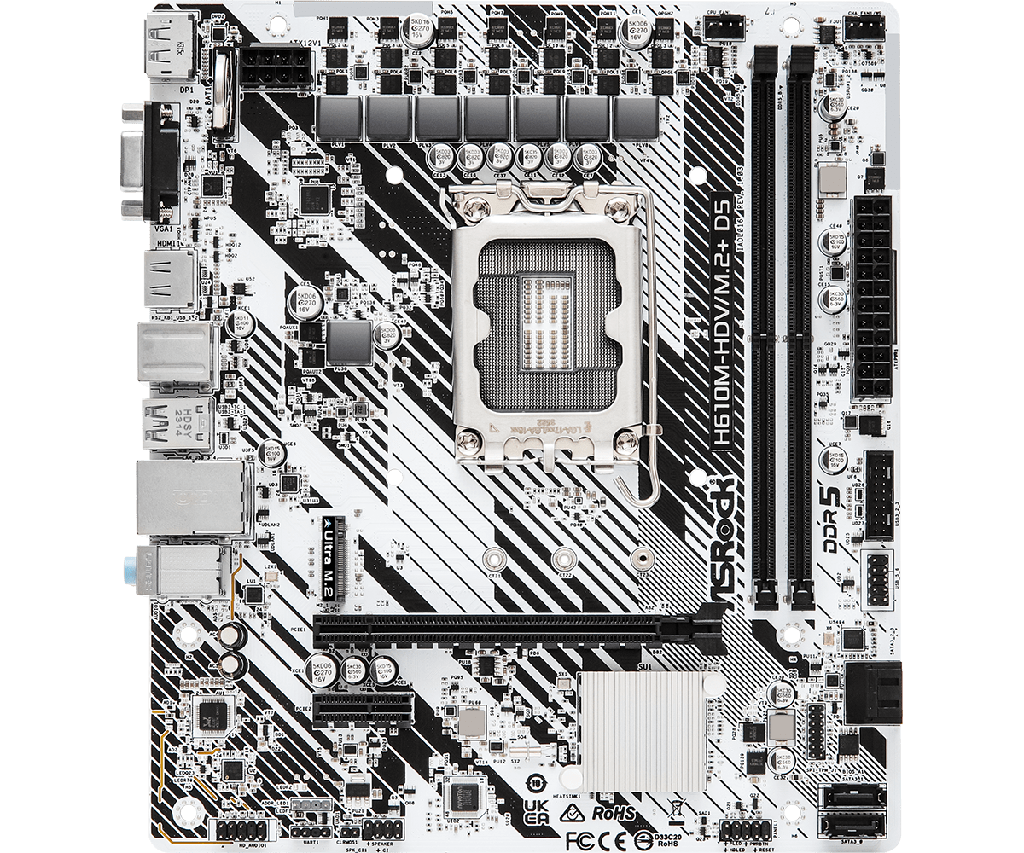 Tarjeta Madre ASROCK H610M-HDV/M.2+ D5 LGA1700 ddr5 2 slots HDMI-DP-VGA 10/100/1000 mATX