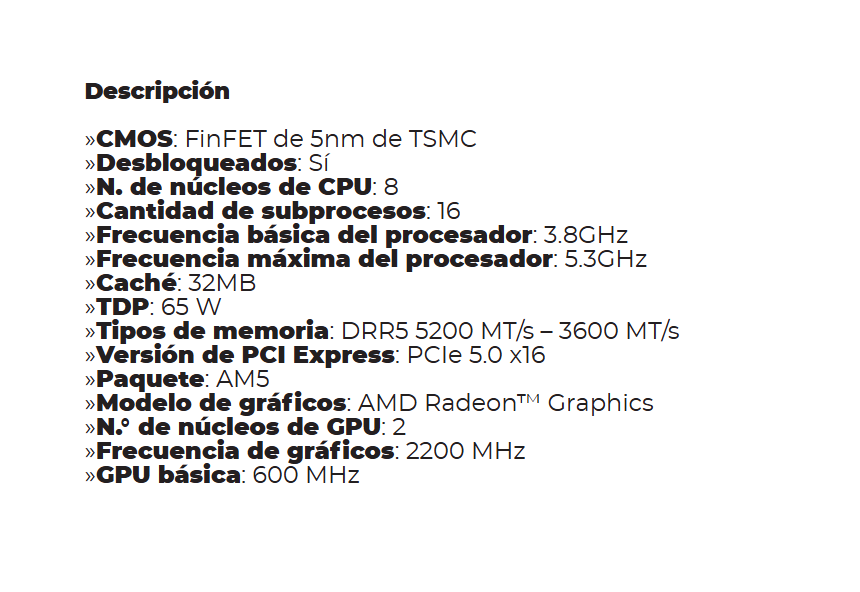 Procesador AMD AM5 RYZEN 7 7700 3.8GHZ 8CORE 16HILOS 8MB CACHE DDR5-128GB WRAITH PRISM