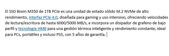 SSD BIWIN M350 1TB PCIE 4.0 M.2 2280 GEN 4 5200/4800MBS TECHNOLOGY