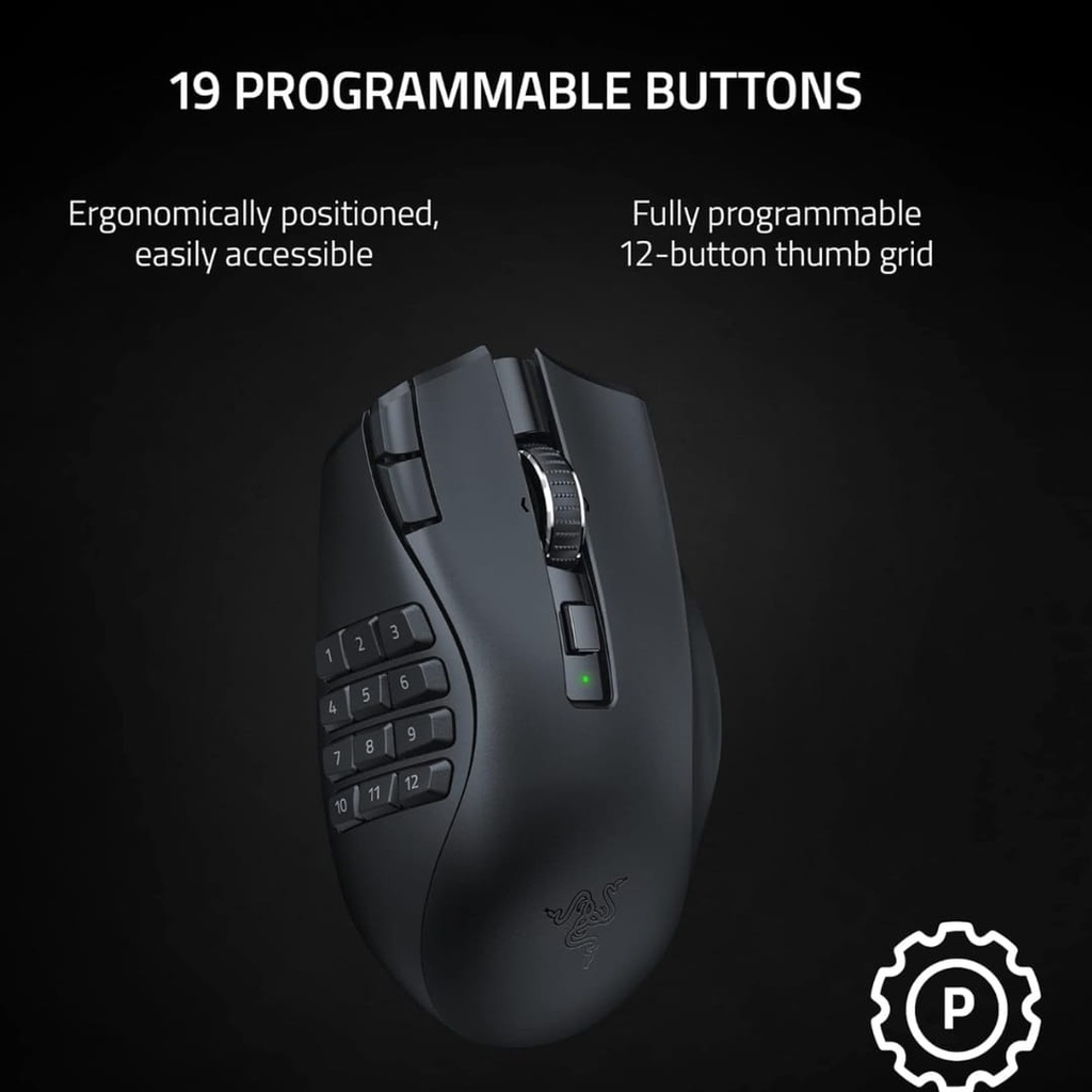 MOUSE GAMER RAZER NAGA V2 HyperSpeed Wireless 2.4Ghz y BT 30K 19Botones RZ01-03600100-R3U1