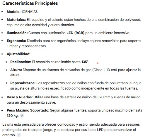 Silla Gamer Env Sparta Lux Led 1OENV123