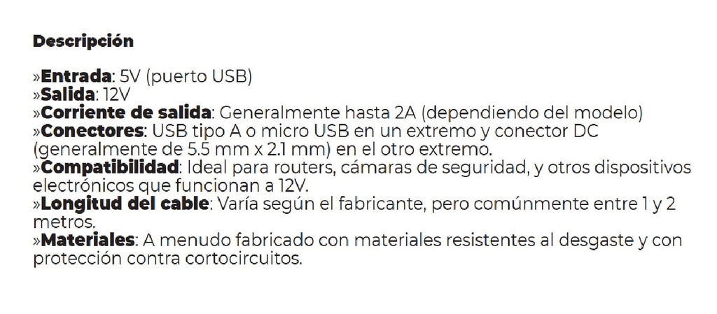Adaptador cable ubs 5v 2-apm dc12v