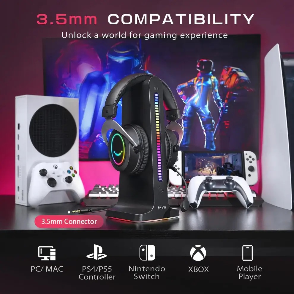 Audifono Gamer Fifine Ampligame H3 RGB con Mic. Jack 3.5mm TRRS USB compatible Pc Mac Consolas Mobile