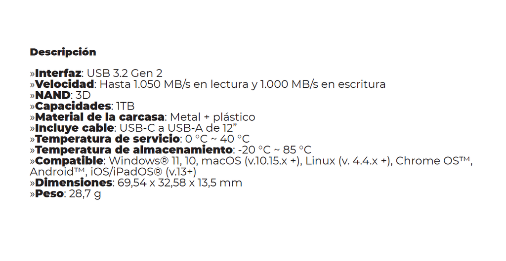 SSD Kingston Externo XS1000R 2Tb Rojo Usb Type C / USB 3,2 Gen 2 1050 MB/s lectura y 1000 MB/s escritura SXS1000R/2000G