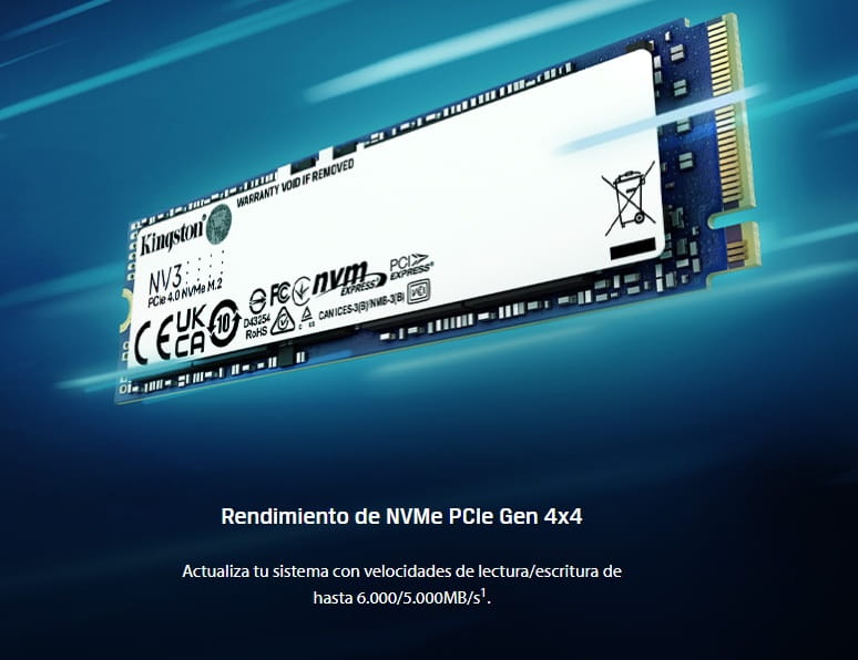 SSD Kingston NV3 M.2 de 2Tb NVME SNV3S-2000G 2280  PCIe 4.0 x 4 NVMe 6000-5000MB-s NAND 3D