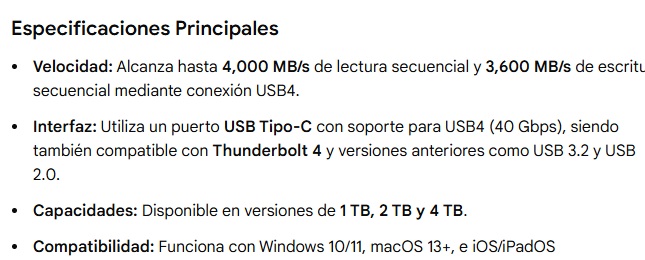 SSD Corsair Externo Portable EX400U Usb Tipo-C Up to 4000MB/s - 3000MB/s (USB4, Thunderbolt 4 y 5, USB3.1) CSSD-EX400U1TB