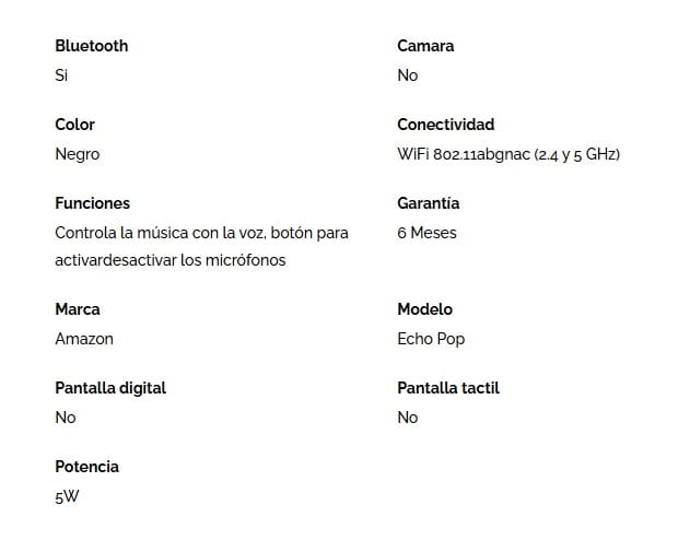 Parlante Echo Pop Inteligente Alexa Amazon Negro UPC 840268907235