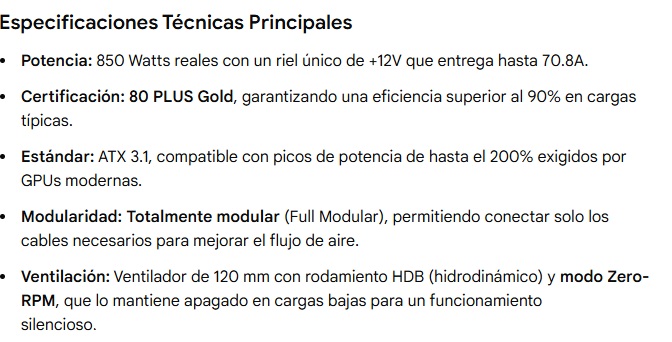 Fuente De Poder Cooler Master MWE GOLD 850 V3 850W 80Plus Gold ATX3.1 PCIe5.1 MPE-8506-ACAG-BUS