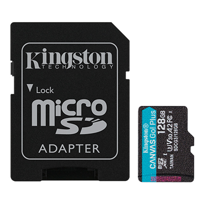 Memoria Kingston Micro Sd 128gb Canvas Go! Plus Class 10 Up to 200Mb/s Read Con Adaptador Ideal Celulare SDCG4/128GB