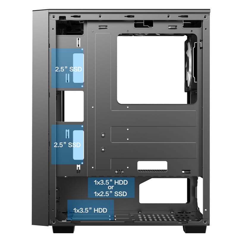 Case Gaming Gamemax PRISM /1*USB 3.0/2*USB 2.0/1*HDD/2*SSD/CHASIS NEGRO ATX/VIDRIO TEMPLADO/3*VENTILADORES INTERNO/SIN FUENTE