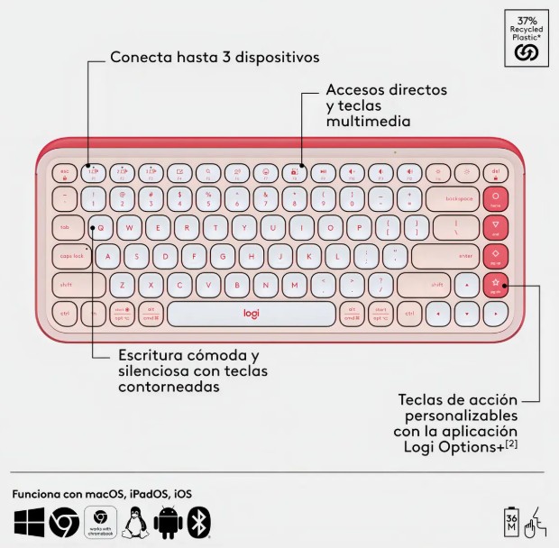TECLADO + MOUSE LOGITECH POP ICON INALAMBRICO ROSE 920-013053