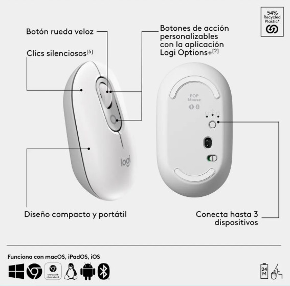 TECLADO + MOUSE LOGITECH POP ICON INALAMBRICO WHITE 920-013055