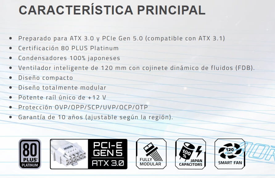 Fuente de Poder Gigabyte Aorus Elite 1000W Platinum White Full Modular GP-AE1000PM PG5 ICE
