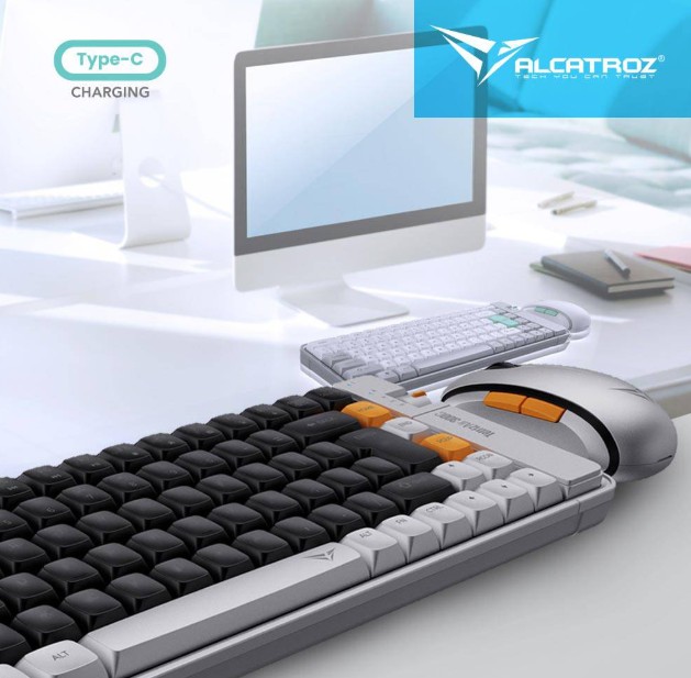 Combo Teclado + Mouse Alcatroz Tetriz Air 300C Winter White Multidispositivo Recargable Inalambrico Bt