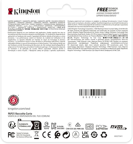 SSD Kingston NV3 M.2 de 500Gb NVME SNV3SM3/500G 2230  PCIe 4.0 x 4 NVMe 5000-3000MB-s