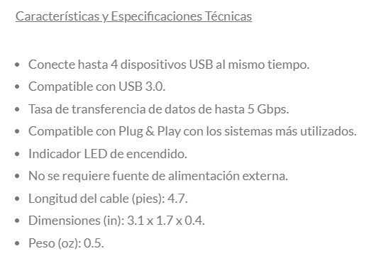 Hub de USB 3.0 a  4 Puertos Usb 3.0 externo Unnotekno HB1011GY