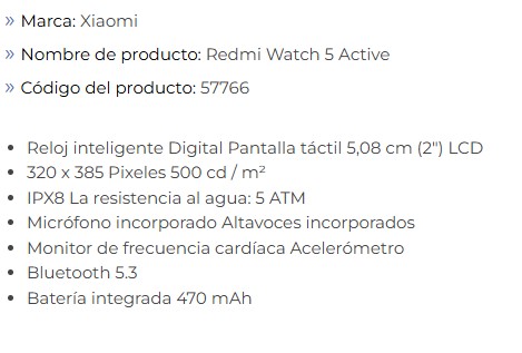 Reloj Xiaomi Redmi Watch 5 Active Color Matte Silver BHR8790GL