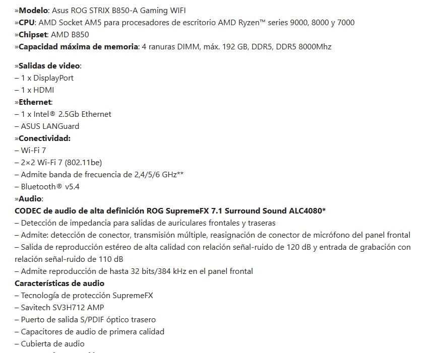 MBO ASUS ROG STRIX GAMING B850-A AM5 AMD Ryzen 9000 DDR5-8000Mhz WIFI BT DP HDMI 4M.2 PCIe 5.0