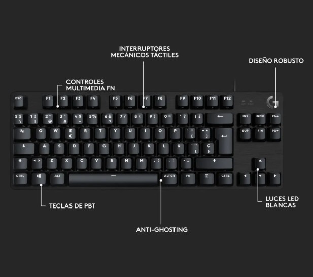Teclado Logitech Gaming G413 TKL SE Mecanico Version Black Led White Switches Tactile 920-010442